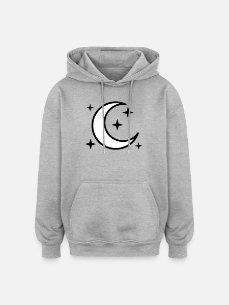 Crescent Moon & Stars | Magic Night - Oversized Unisex Hoodie - heather grey