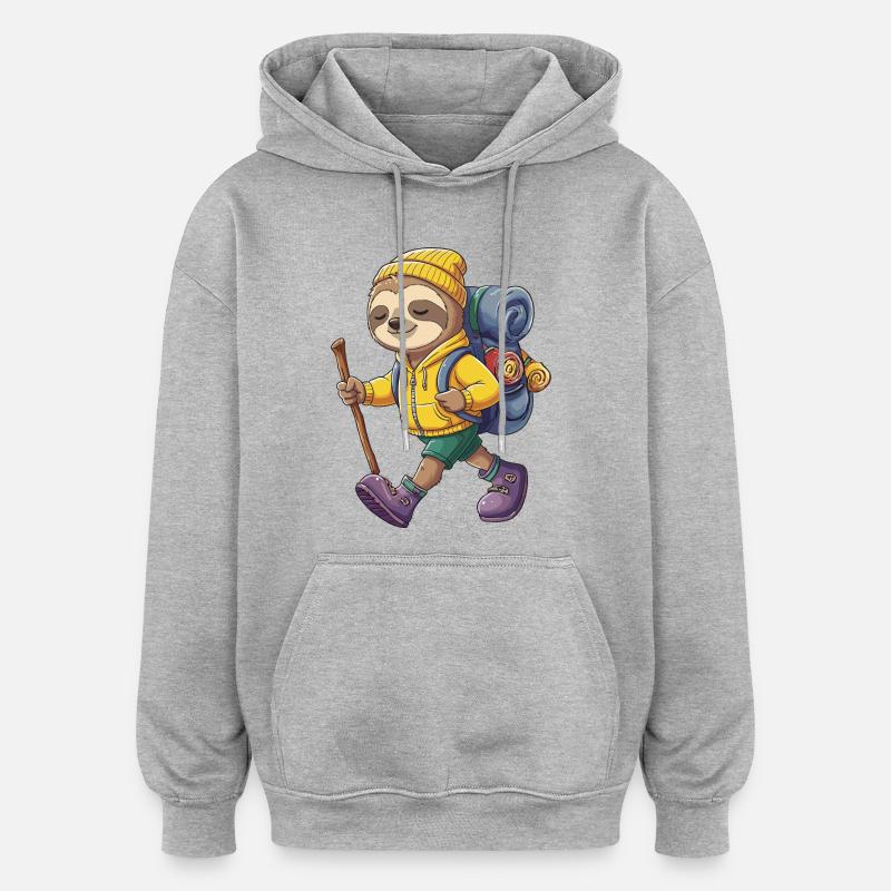 Cute Sloth Hiking Camping Adventure Backpacker - Oversized Unisex Hoodie - heather grey