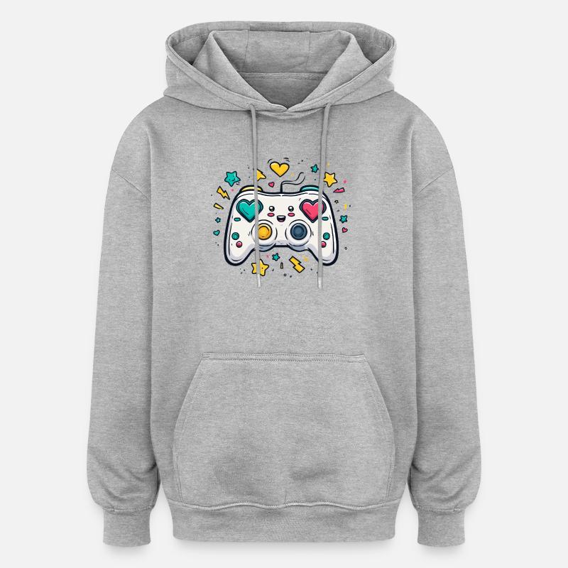 Heart Controller Neon Game Design - Oversized Unisex Hoodie - heather grey