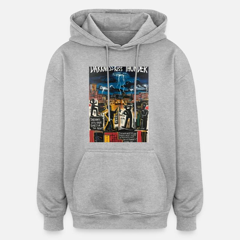Orage Urbain: Silhouettes Nocturnes - Sweat à capuche oversize unisexe - gris chiné