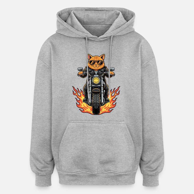 Coole Biker Katze Motorradflammen - Oversized Unisex Hoodie - Grau meliert