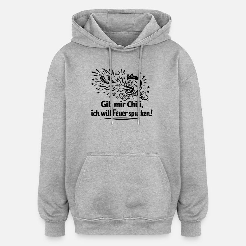 Cracher du feu Mangeant du chili - Sweat à capuche oversize unisexe - gris chiné