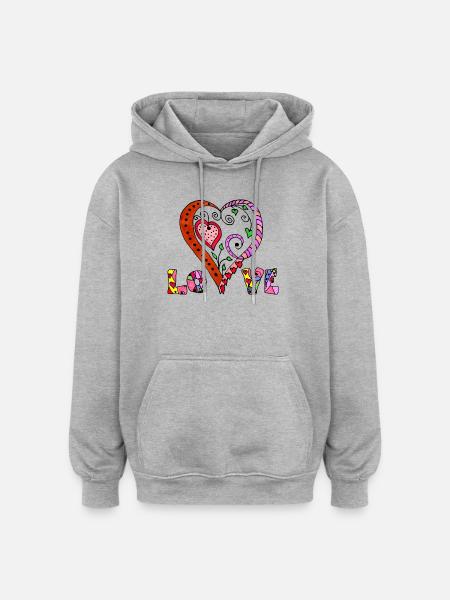 Herz - Oversized Unisex Hoodie - Grau meliert