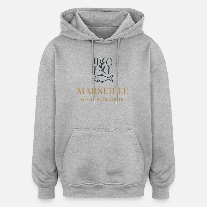 Marseille Gastronomie Bouillabaisse Design Poisson - Sweat à capuche oversize unisexe - gris chiné