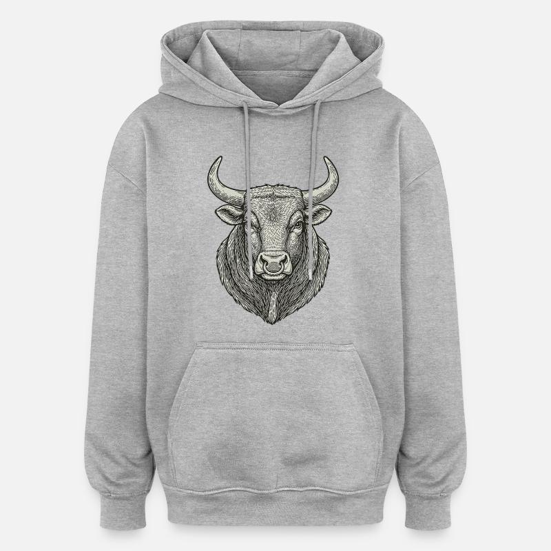 Taureau - Sweat à capuche oversize unisexe - gris chiné