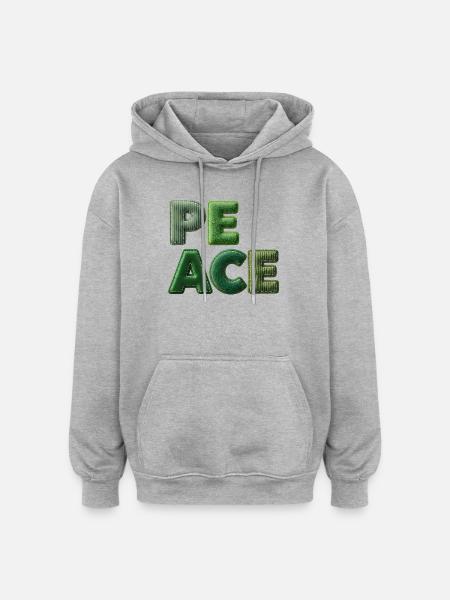 Peace Patchwork Green Nature Lettering - Oversized Unisex Hoodie - heather grey
