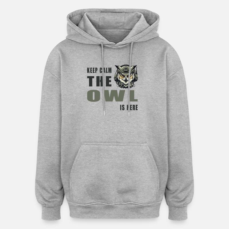 Ruhe bewahren, die Eule ist da - Oversized Unisex Hoodie - Grau meliert