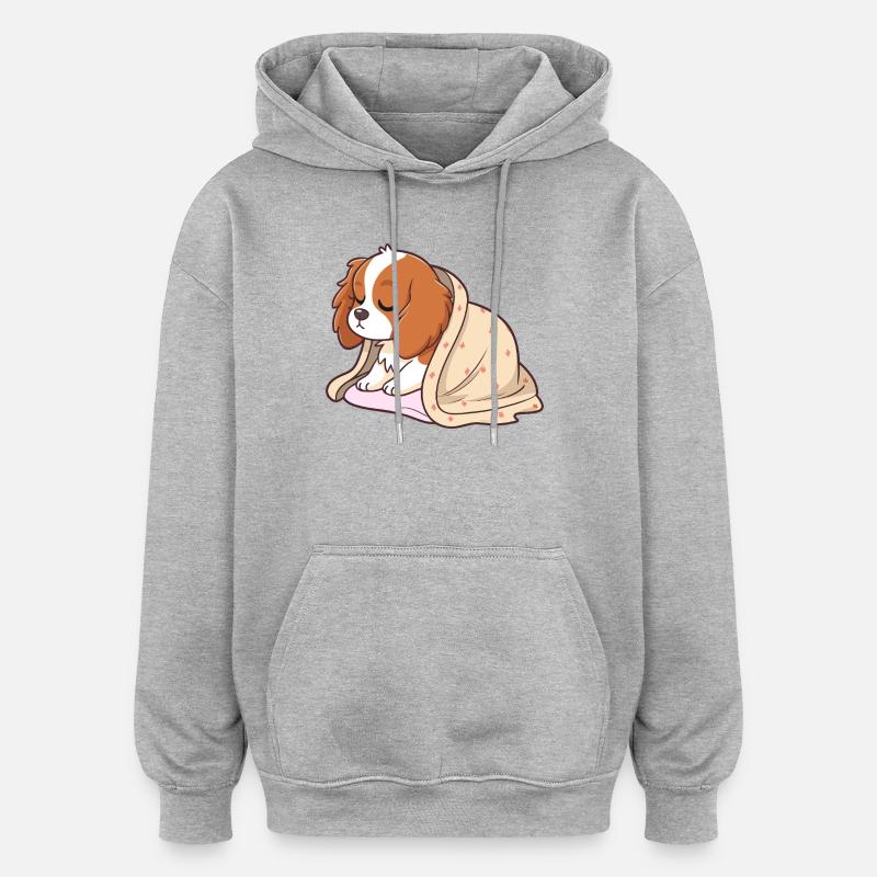 Chiot dormeur sous couverture - Sweat à capuche oversize unisexe - gris chiné