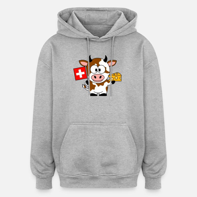 Vache au fromage du drapeau suisse - Sweat à capuche oversize unisexe - gris chiné
