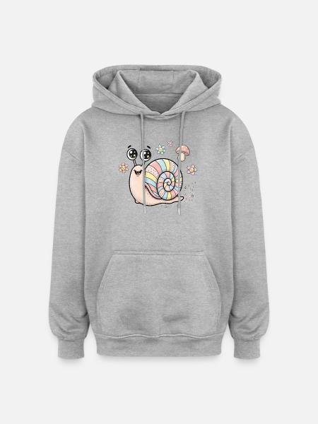 Bunte Regenbogen Schnecke für Kinder - Oversized Unisex Hoodie - Grau meliert