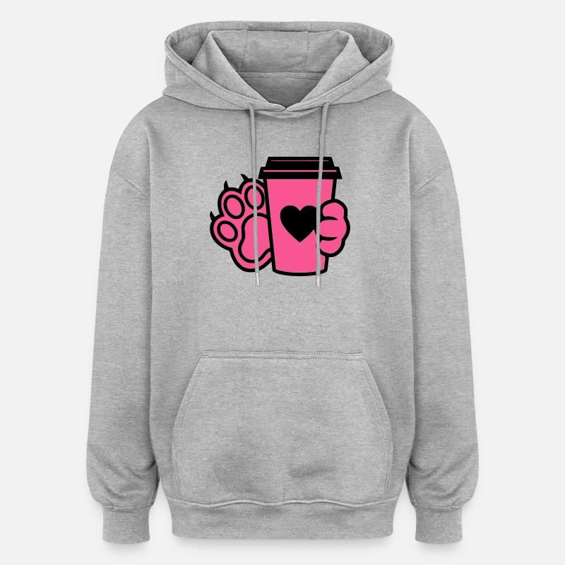 Maman de chien Paw Coffee Cup - Sweat à capuche oversize unisexe - gris chiné