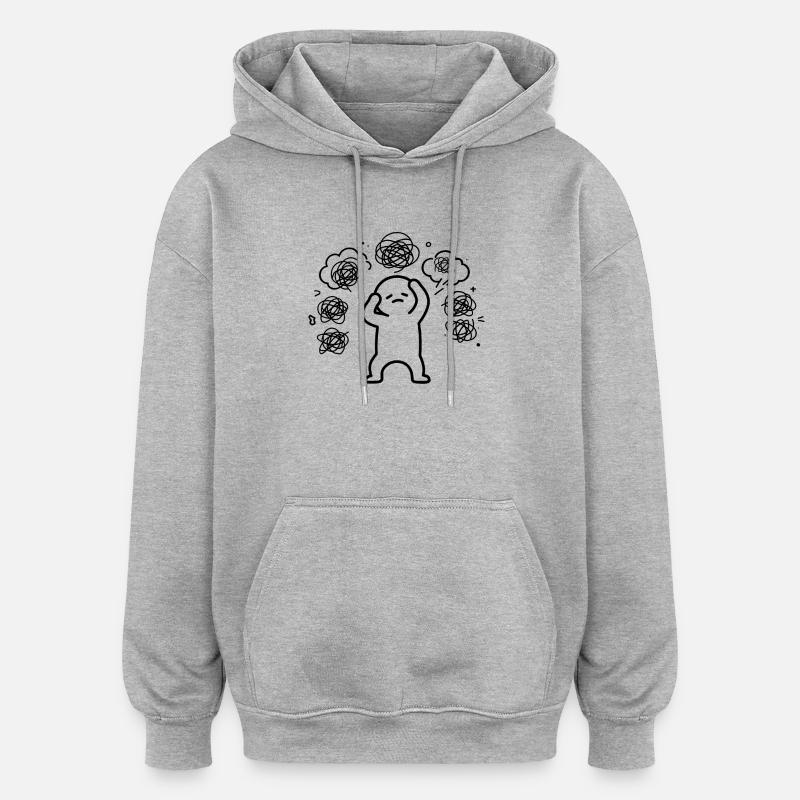 overthinkers et introvertis, surmenage mental - Sweat à capuche oversize unisexe - gris chiné