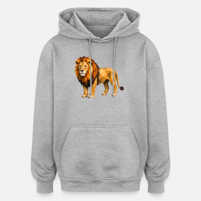 Low Poly Löwe Gelb Orange - Oversized Unisex Hoodie - Grau meliert