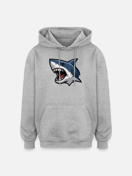 Angry Shark Head Cartoon Print - Oversized Unisex Hoodie - heather grey