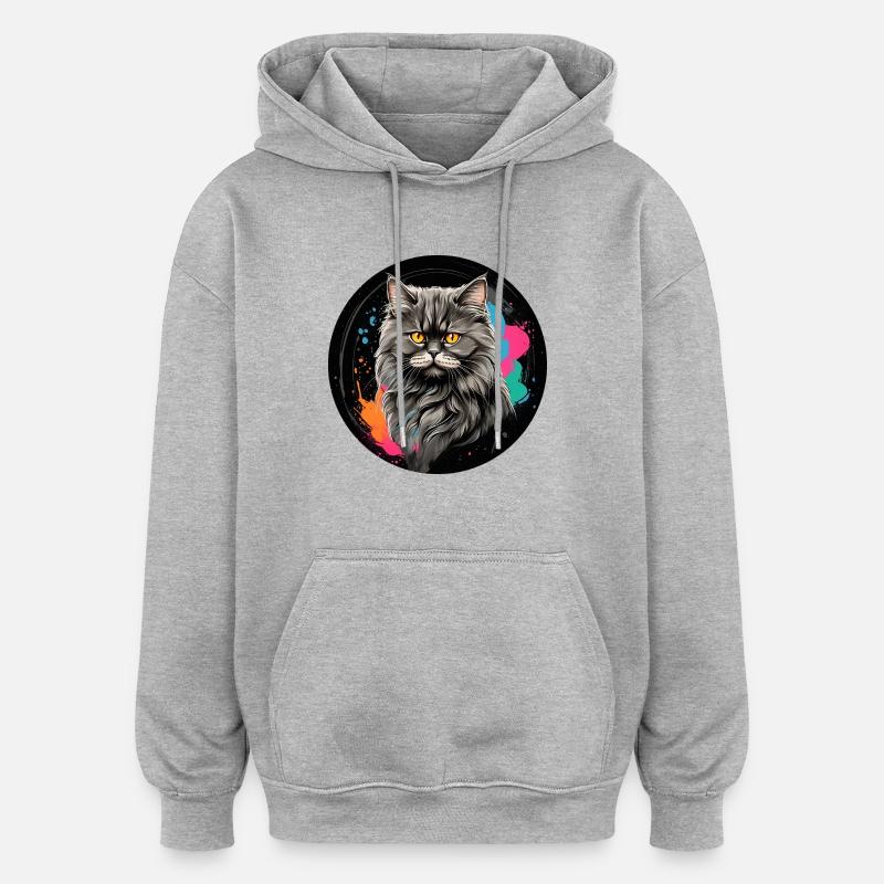 Süßes Perserkatzenportrait mit Farbklecksen - Oversized Unisex Hoodie - Grau meliert