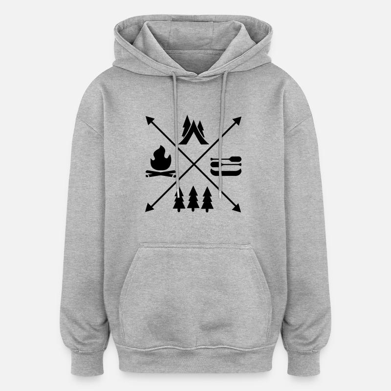 Camping - Sweat à capuche oversize unisexe - gris chiné