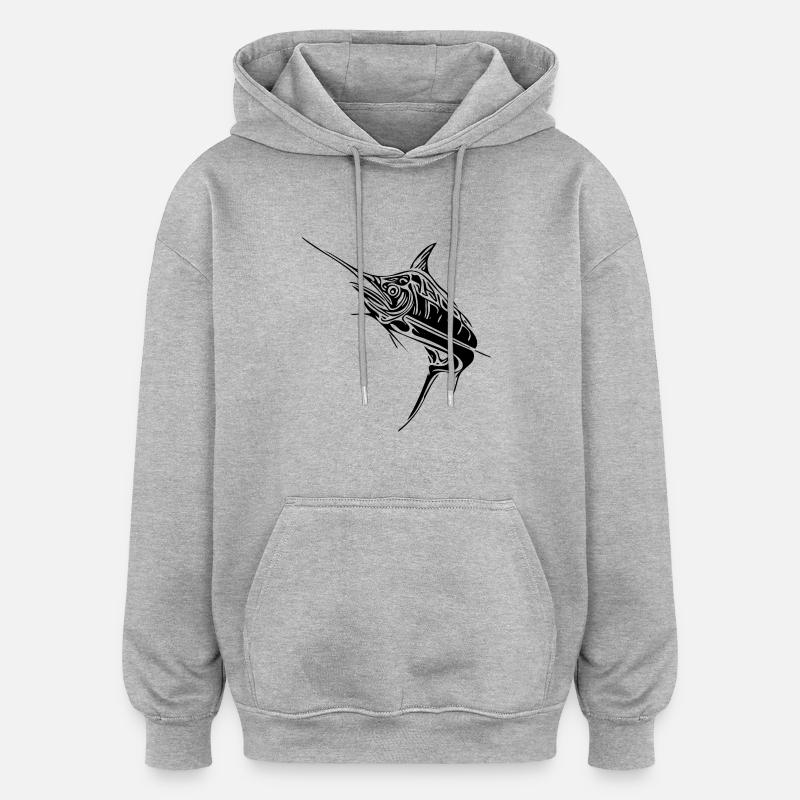 Eleganter Schwertfisch räuberisch Knochenfisch - Oversized Unisex Hoodie - Grau meliert