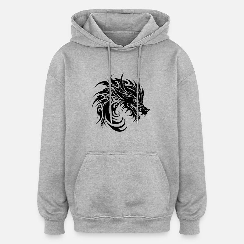 Sifflement Style Tatouage Dragon Tête - Sweat à capuche oversize unisexe - gris chiné