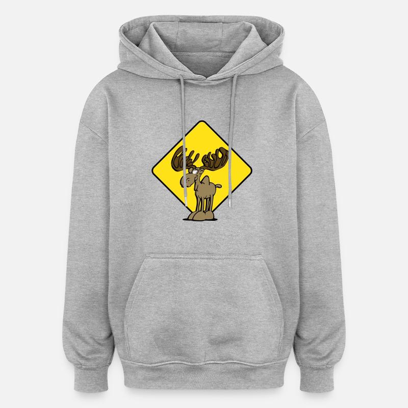 Caution Moose Moose - Oversized Unisex Hoodie - heather grey
