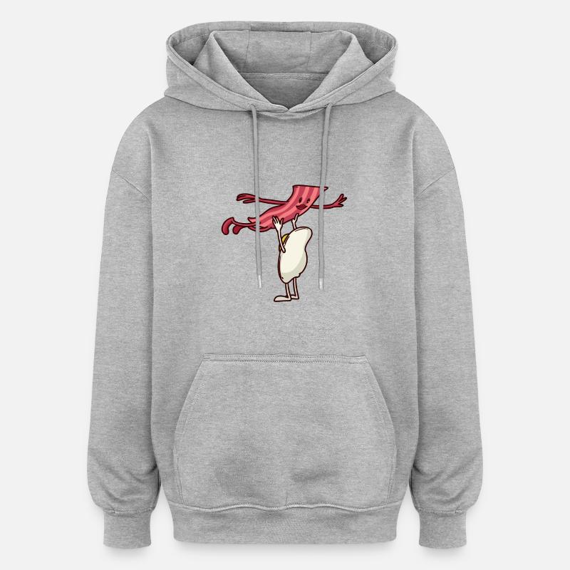 Bacon et la danse oeuf - Sweat à capuche oversize unisexe - gris chiné