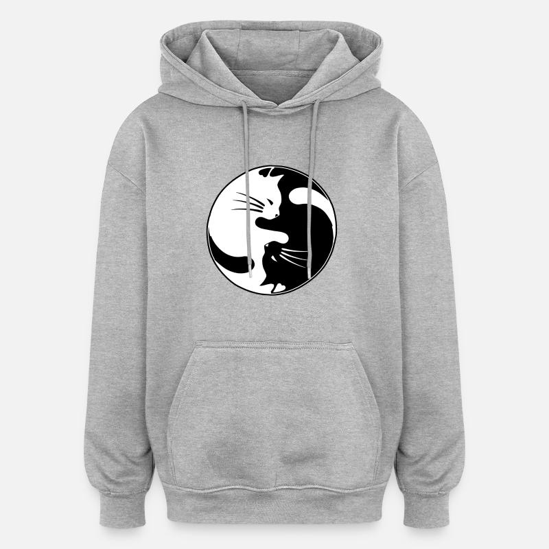 Yin yang chat - Sweat à capuche oversize unisexe - gris chiné