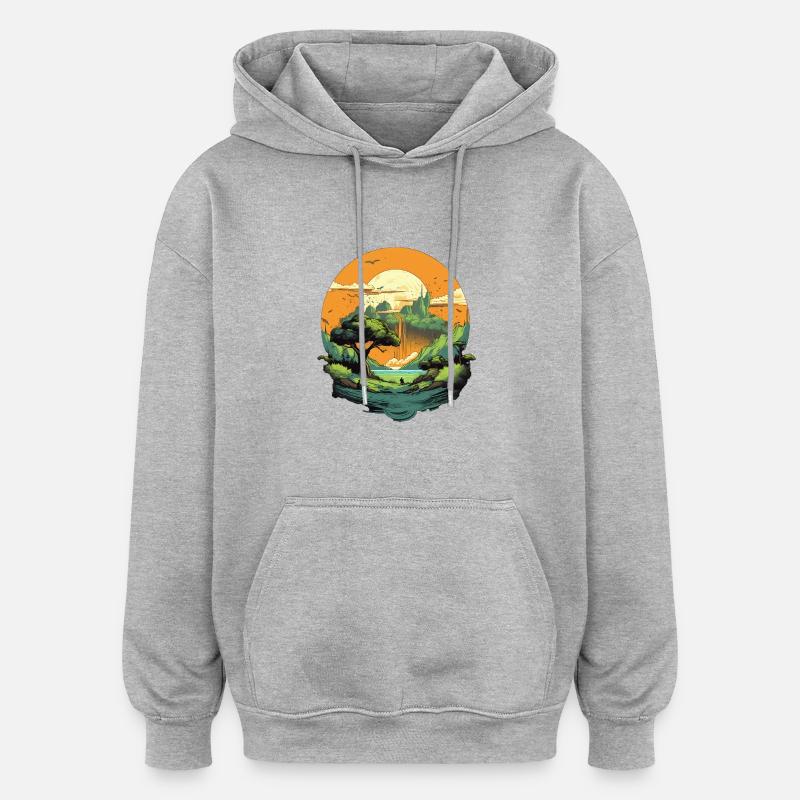 Landschaft - Oversized Unisex Hoodie - Grau meliert