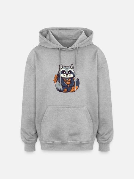 Raccoon - Kawaii Style - Oversized Unisex Hoodie - heather grey