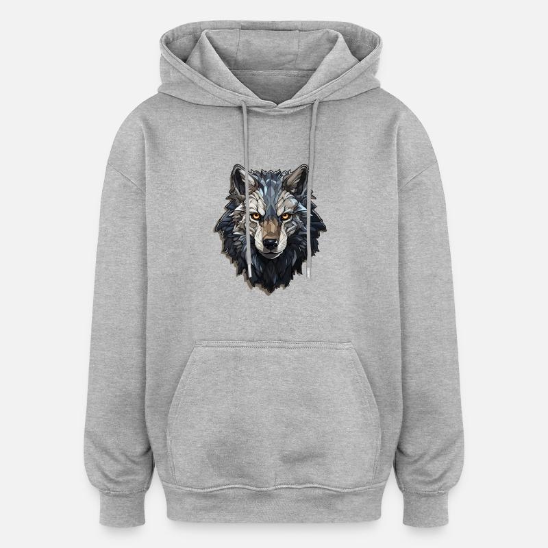Loup - Illustration - Sweat à capuche oversize unisexe - gris chiné