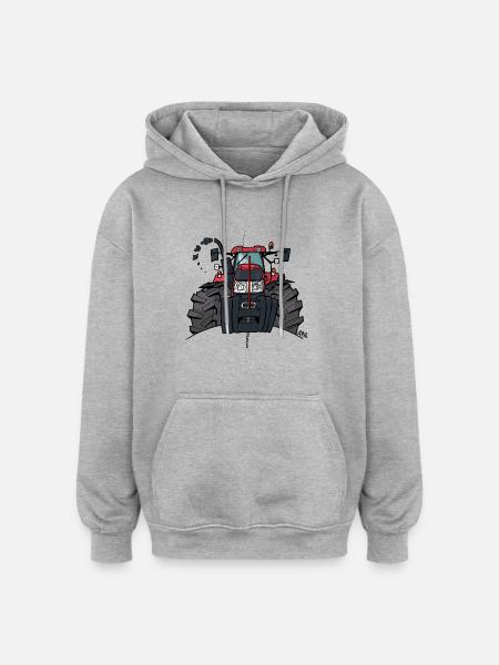 Tracteur rouge 0354 - Sweat à capuche oversize unisexe - gris chiné