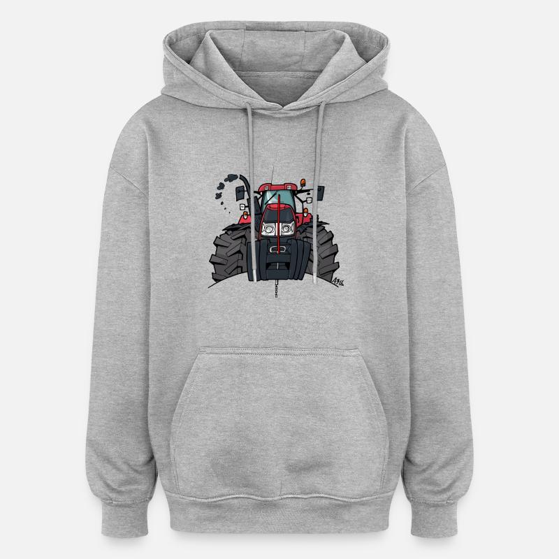 Tracteur rouge 0354 - Sweat à capuche oversize unisexe - gris chiné