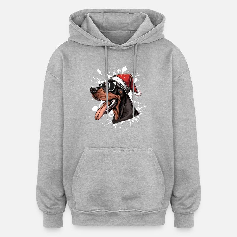 Doberman chien Noël drôle - Sweat à capuche oversize unisexe - gris chiné