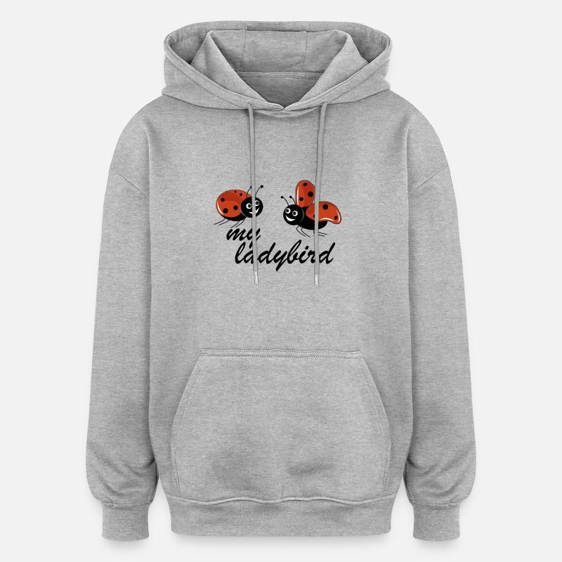 Coccinelles avec mon texte ladybird - Sweat à capuche oversize unisexe - gris chiné
