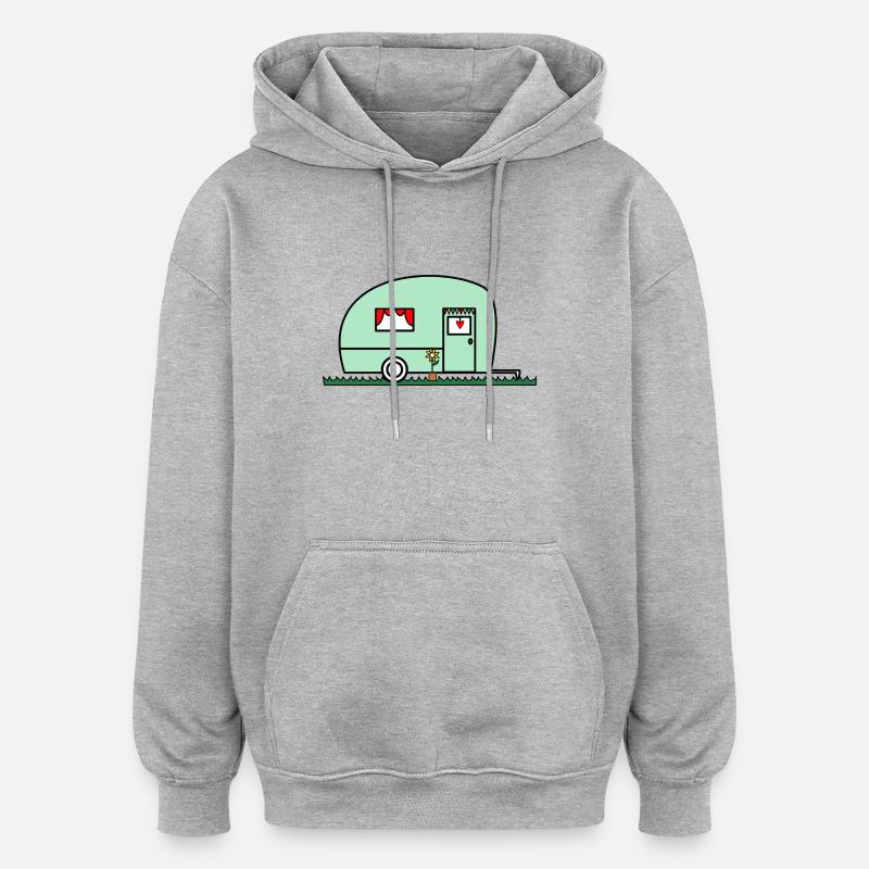 CARAVANE. CAMPING. RETRAITE. VACANCES. VOYAGE - Sweat à capuche oversize unisexe - gris chiné
