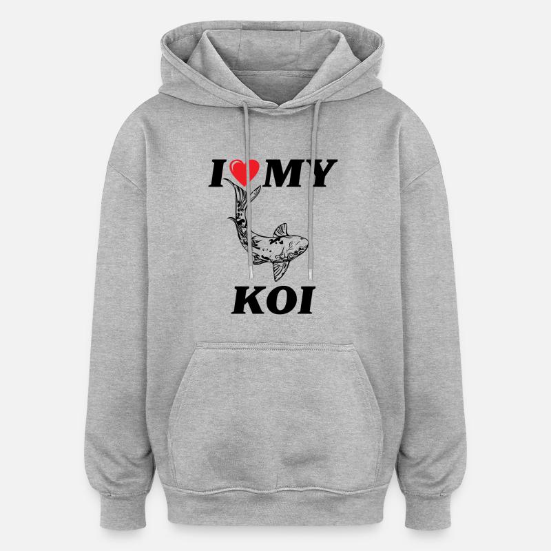 J’adore ma carpe Koi - Sweat à capuche oversize unisexe - gris chiné
