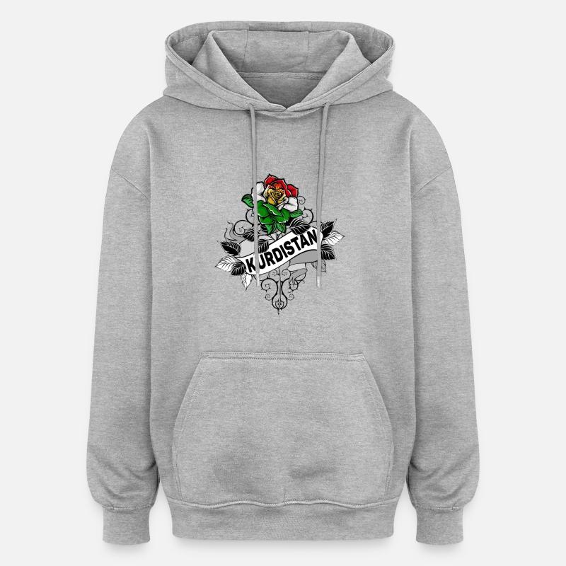 Drapeau du Kurdistan,Kurdistan,Syrie,Irak,Iran,Drapeau - Sweat à capuche oversize unisexe - gris chiné