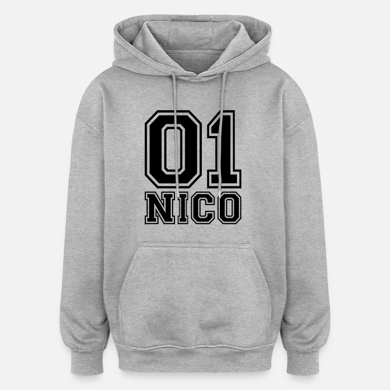 Nico - Nom - Sweat à capuche oversize unisexe - gris chiné