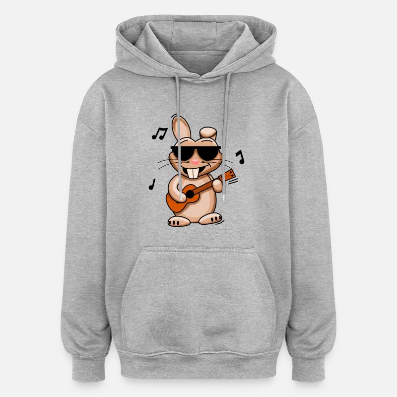 Lapin à la ukulélé - Sweat à capuche oversize unisexe - gris chiné