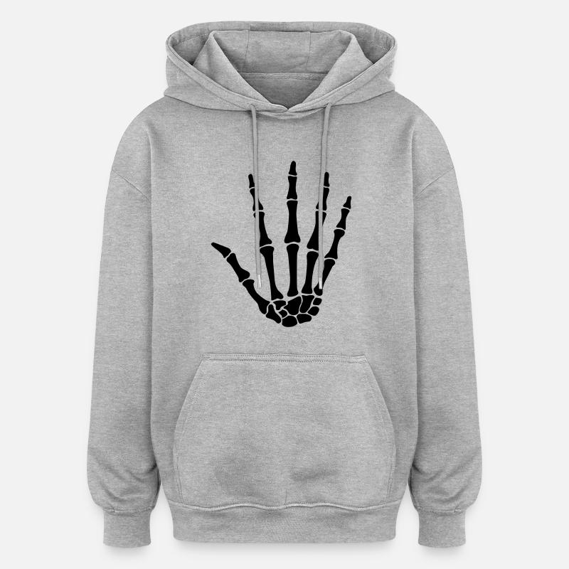skull hand - knochen hand - Sweat à capuche oversize unisexe - gris chiné