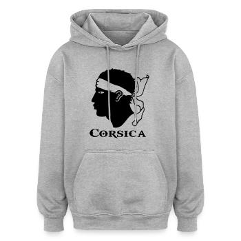 corsica corse - Sweat à capuche oversize unisexe - gris chiné - Devant - Noah (186cm)