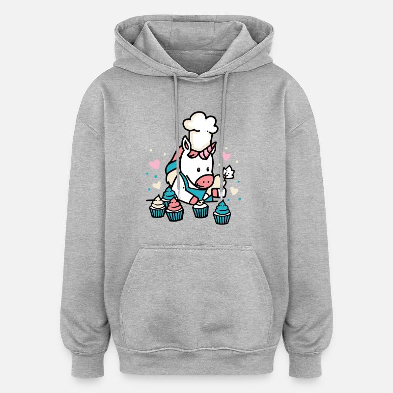 Bäcker Einhorn - Oversized Unisex Hoodie - Grau meliert