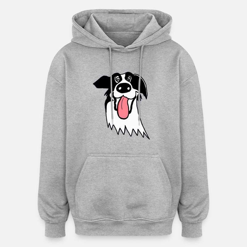 Border Collie mignon - Sweat à capuche oversize unisexe - gris chiné