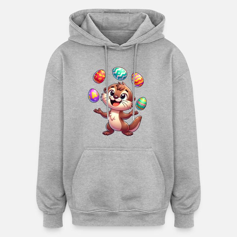 Easter Otter Juggling Easter Eggs, - Oversized Unisex Hoodie - heather grey