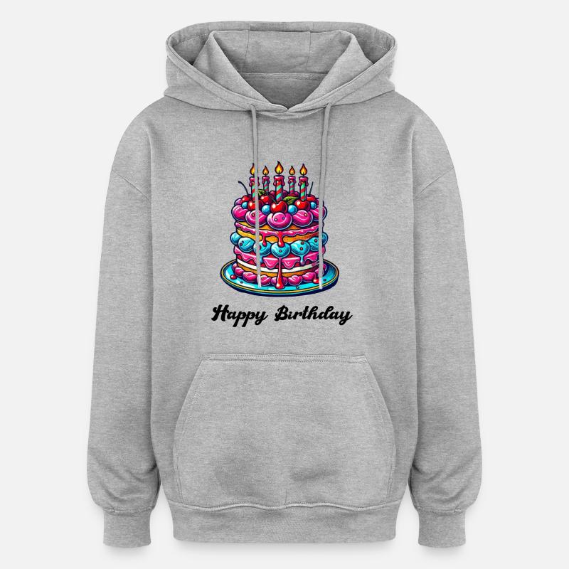 gâteau d'anniversaire - Sweat à capuche oversize unisexe - gris chiné