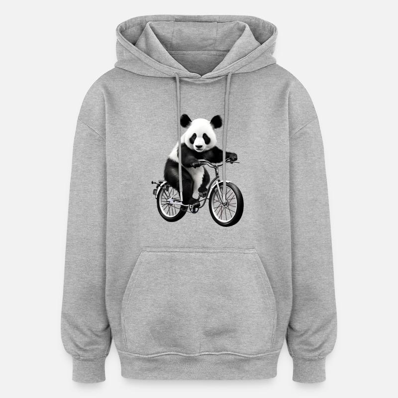Panda à vélo - Sweat à capuche oversize unisexe - gris chiné