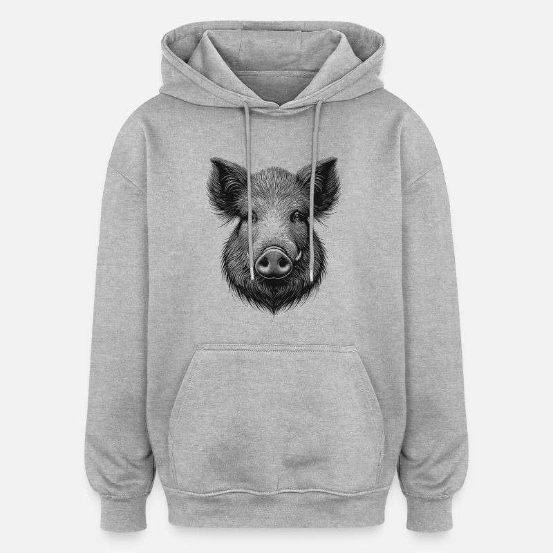Sanglier - Sweat à capuche oversize unisexe - gris chiné