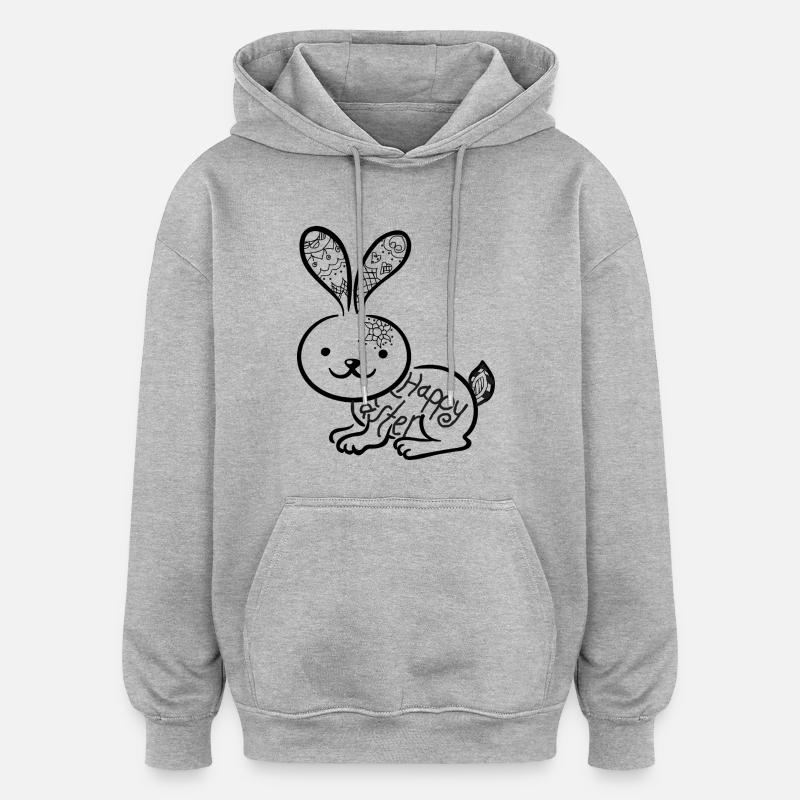 Lapin de Pâques avec mandala - Sweat à capuche oversize unisexe - gris chiné