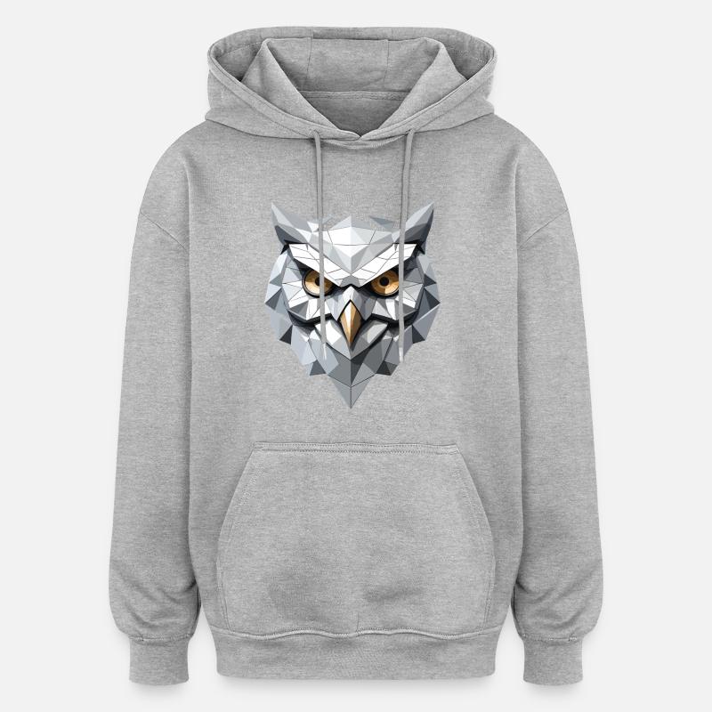 Eule Maske - Low Poly Design - Oversized Unisex Hoodie - Grau meliert