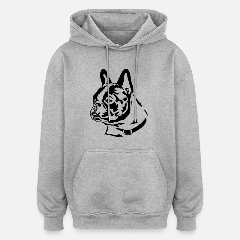 french_bully_head_01 - Oversized Unisex Hoodie - Grau meliert