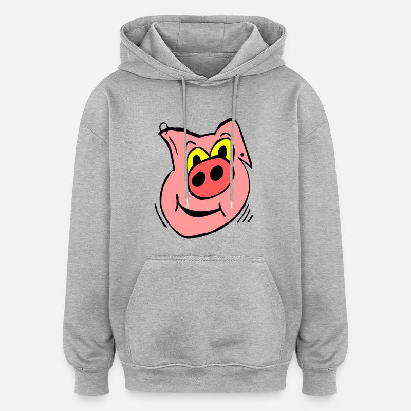 Drôle de cochon en rose - Sweat à capuche oversize unisexe - gris chiné