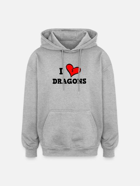 Ich liebe Drachen - Oversized Unisex Hoodie - Grau meliert